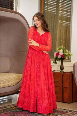 Red Designer Digital Printed Georgette Stiched Readymade Gown 2
