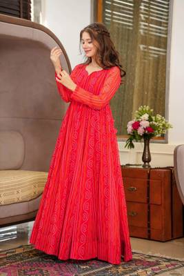 Red Designer Digital Printed Georgette Stiched Readymade Gown 3