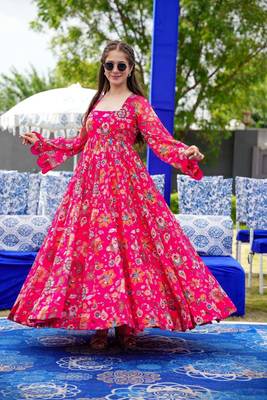 Pink Designer Digital Printed Georgette Stiched Readymade Gown 1