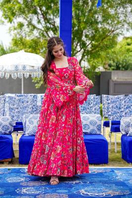 Pink Designer Digital Printed Georgette Stiched Readymade Gown 2