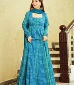 Blue Designer Digital Printed Georgette Stiched Readymade Gown