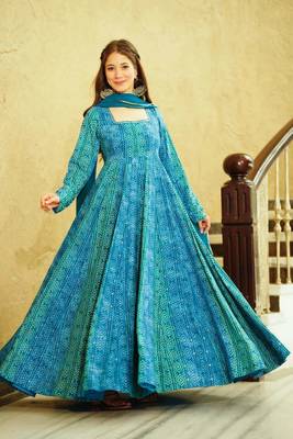 Blue Designer Digital Printed Georgette Stiched Readymade Gown 2