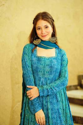 Blue Designer Digital Printed Georgette Stiched Readymade Gown 3