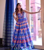 Blue Designer Digital Printed Maslin Stiched Readymade Gown
