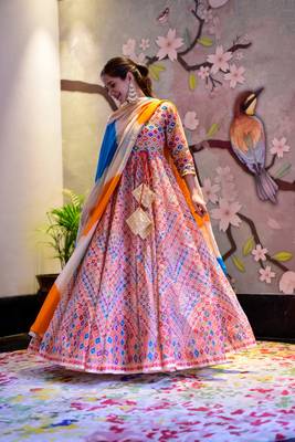 Off White Designer Digital Printed Silk Cotton Stiched Readymade Gown 1