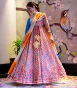 Off White Designer Digital Printed Silk Cotton Stiched Readymade Gown