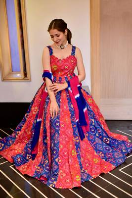 Red Designer Digital Printed Silk Cotton Stiched Readymade Gown 1