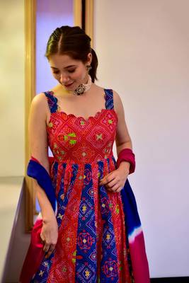 Red Designer Digital Printed Silk Cotton Stiched Readymade Gown 3