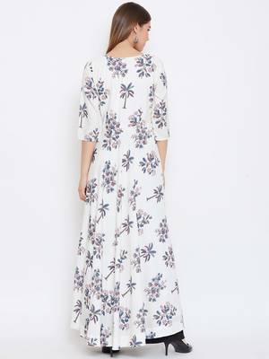 Cream Digital Printed Muslin Stiched Readymade Gown 2