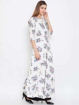 Cream Digital Printed Muslin Stiched Readymade Gown 3