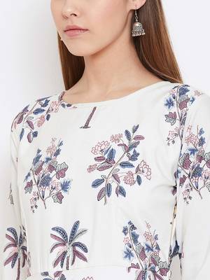 Cream Digital Printed Muslin Stiched Readymade Gown 4