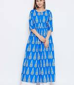 Turquoise Digital Printed Muslin Stiched Readymade Gown