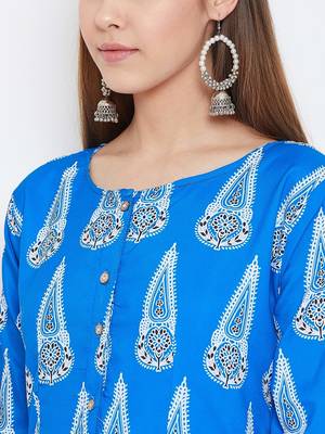Turquoise Digital Printed Muslin Stiched Readymade Gown 4