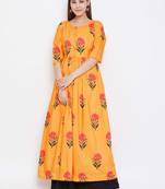 Mustard Digital Printed Muslin Stiched Readymade Gown