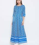 Blue Digital Printed Muslin Stiched Readymade Gown