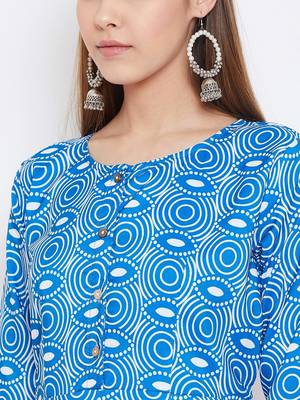 Blue Digital Printed Muslin Stiched Readymade Gown 4