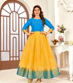 Blue,Yellow Wevon Designer,Hand Work Organza Stiched Readymade Gown