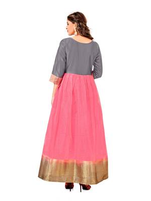 Grey,Pink Wevon Designer,Hand Work Organza Stiched Readymade Gown 2