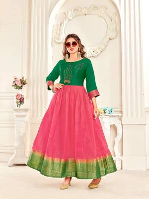 Green,Pink Wevon Designer,Hand Work Organza Stiched Readymade Gown 1