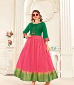 Green,Pink Wevon Designer,Hand Work Organza Stiched Readymade Gown