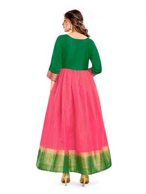 Green,Pink Wevon Designer,Hand Work Organza Stiched Readymade Gown 2
