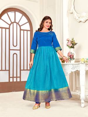 Blue,Tuequoise Wevon Designer,Hand Work Organza Stiched Readymade Gown 1