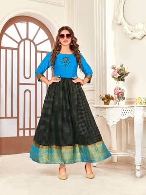 Turquoise,Black Wevon Designer,Hand Work Organza Stiched Readymade Gown 1