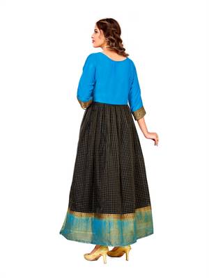 Turquoise,Black Wevon Designer,Hand Work Organza Stiched Readymade Gown 2