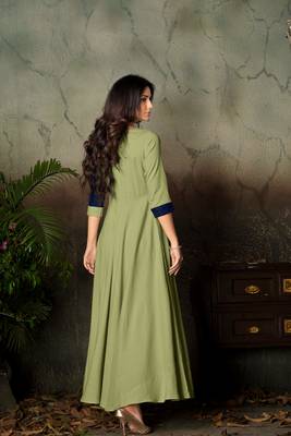 Light Green Thread Embroidery Rayon Stiched Readymade Gown 2