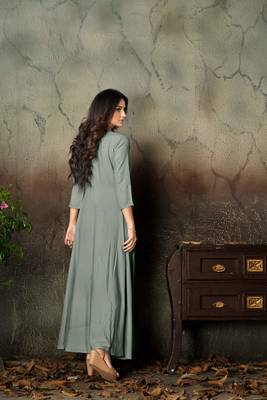 Grey Thread Embroidery Rayon Stiched Readymade Gown 2