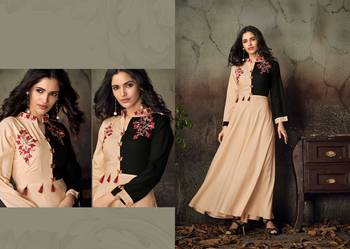 Peach Thread Embroidery Rayon Stiched Readymade Gown 1