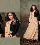 Peach Thread Embroidery Rayon Stiched Readymade Gown