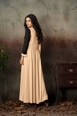 Peach Thread Embroidery Rayon Stiched Readymade Gown 2