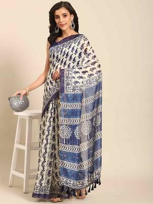 Silk Land  Blue  Woven Design Cotton Blend Saree  1