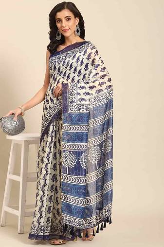 Silk Land  Blue  Woven Design Cotton Blend Saree 