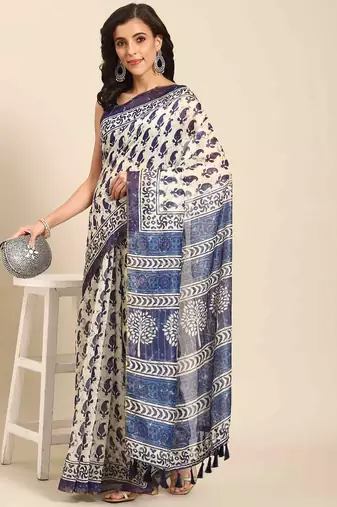 Silk Land  Blue  Woven Design Cotton Blend Saree 
