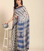 Silk Land  Blue  Woven Design Cotton Blend Saree 