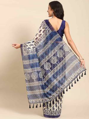 Silk Land  Blue  Woven Design Cotton Blend Saree  2