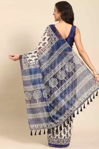 Silk Land  Blue  Woven Design Cotton Blend Saree 