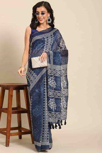 Silk Land  Blue  Woven Design Cotton Blend Saree 