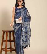 Silk Land  Blue  Woven Design Cotton Blend Saree 