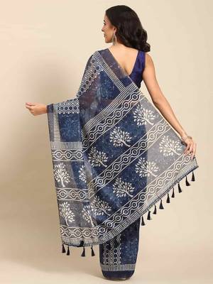 Silk Land  Blue  Woven Design Cotton Blend Saree  2