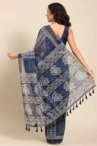 Silk Land  Blue  Woven Design Cotton Blend Saree 