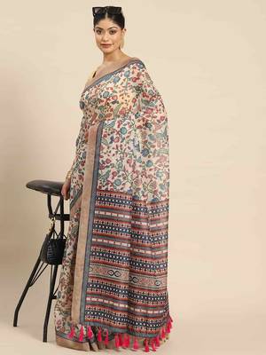 Silk Land  White  Woven Design Cotton Blend Saree  1