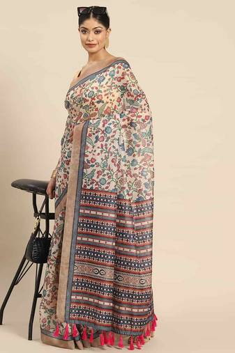 Silk Land  White  Woven Design Cotton Blend Saree 