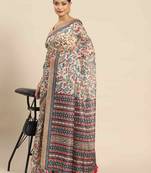 Silk Land  White  Woven Design Cotton Blend Saree 