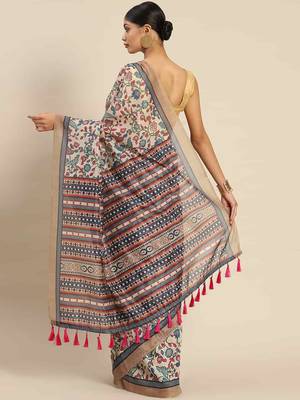 Silk Land  White  Woven Design Cotton Blend Saree  2