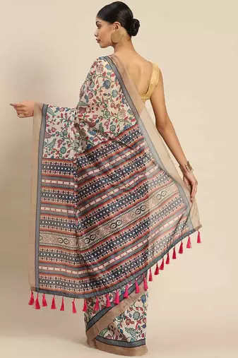 Silk Land  White  Woven Design Cotton Blend Saree 