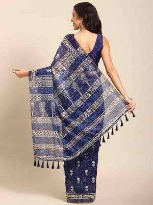 Silk Land  Blue  Woven Design Cotton Blend Saree  2
