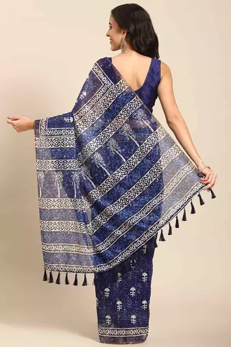 Silk Land  Blue  Woven Design Cotton Blend Saree 